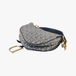 Pre-owned Christian Dior Saddle Navy jacquard×Leather  shoulderbag | stylenewstar
