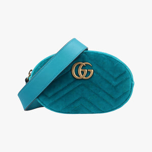 Pre-owned Gucci GG Marmont Blue velour 476434 bum bag/waist bag | stylenewstar