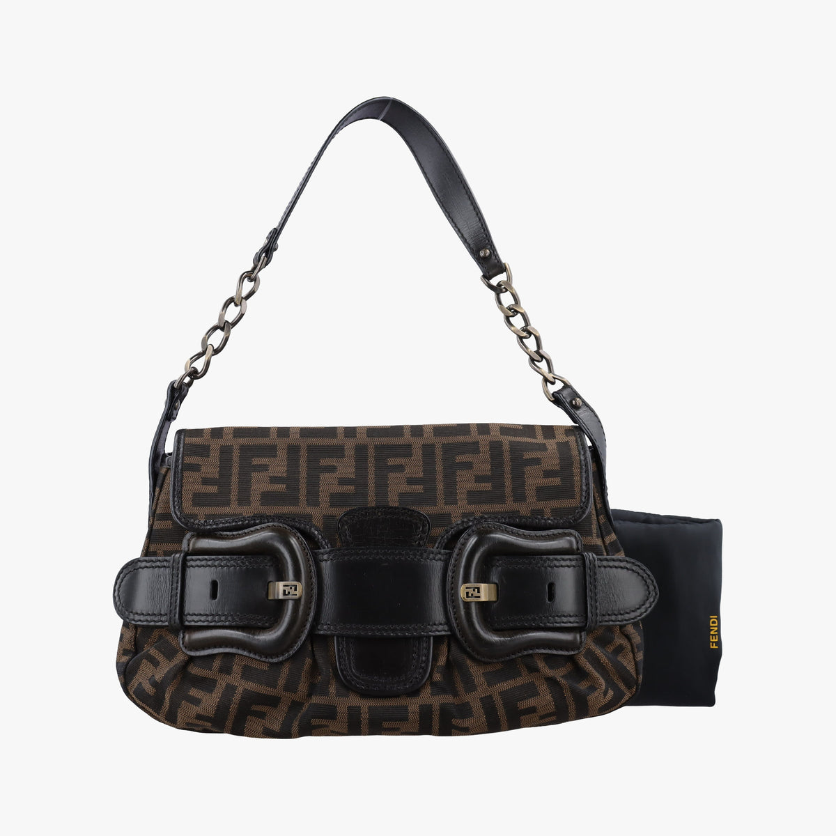 Pre-owned Fendi B bag zucca Brown×Black Canvas×Leather 8BR551 shoulderbag | stylenewstar