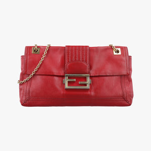 Pre-owned Fendi Baguette Chain Flap Red Leather 8BT129 shoulderbag | stylenewstar