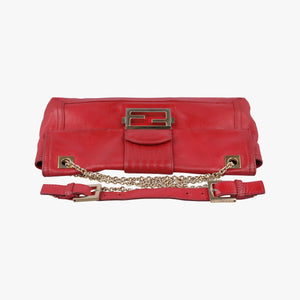 Pre-owned Fendi Baguette Chain Flap Red Leather 8BT129 shoulderbag | stylenewstar