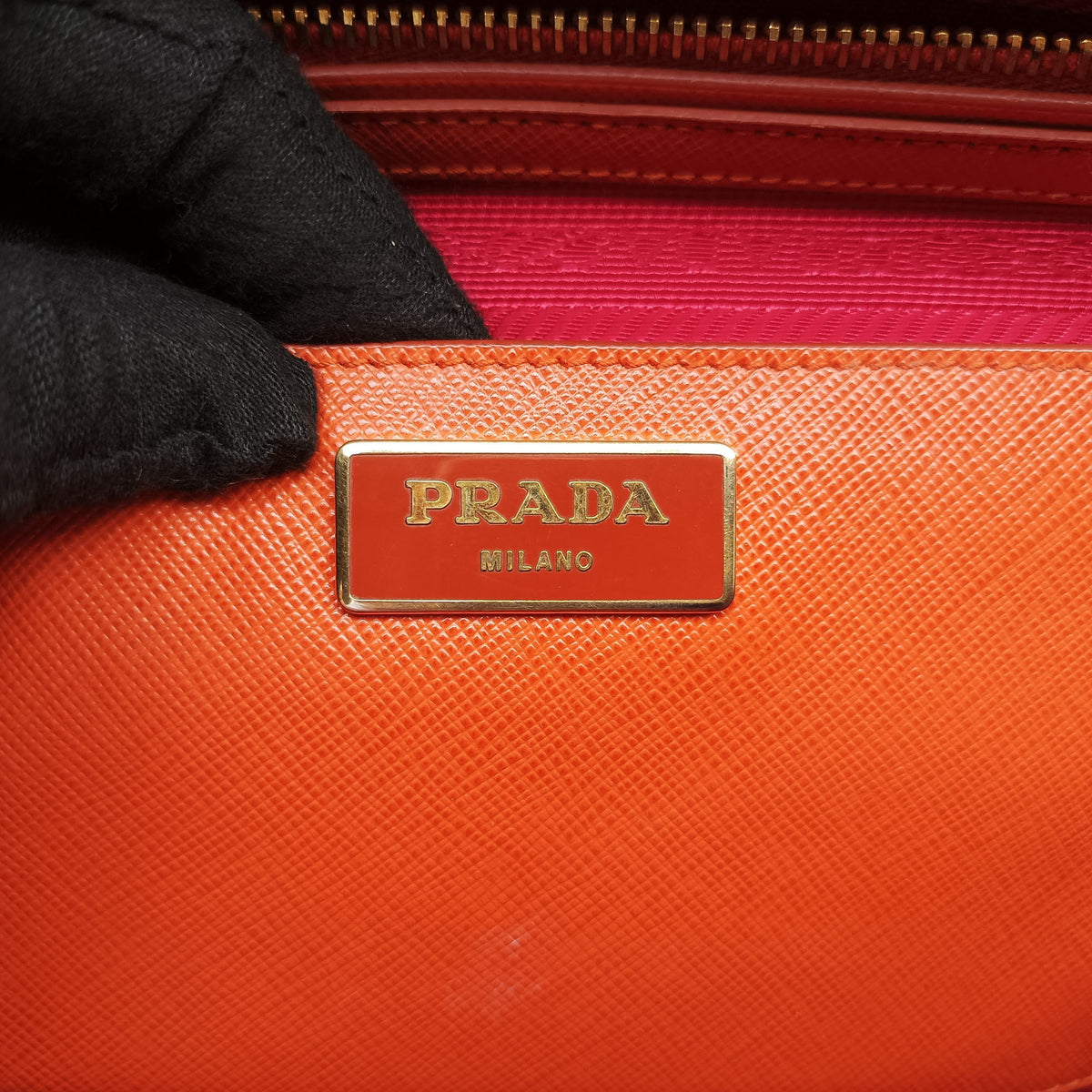 Pre-owned Prada Galleria Orange×red SAFFIANO Leather BN1844 shoulderbag | stylenewstar