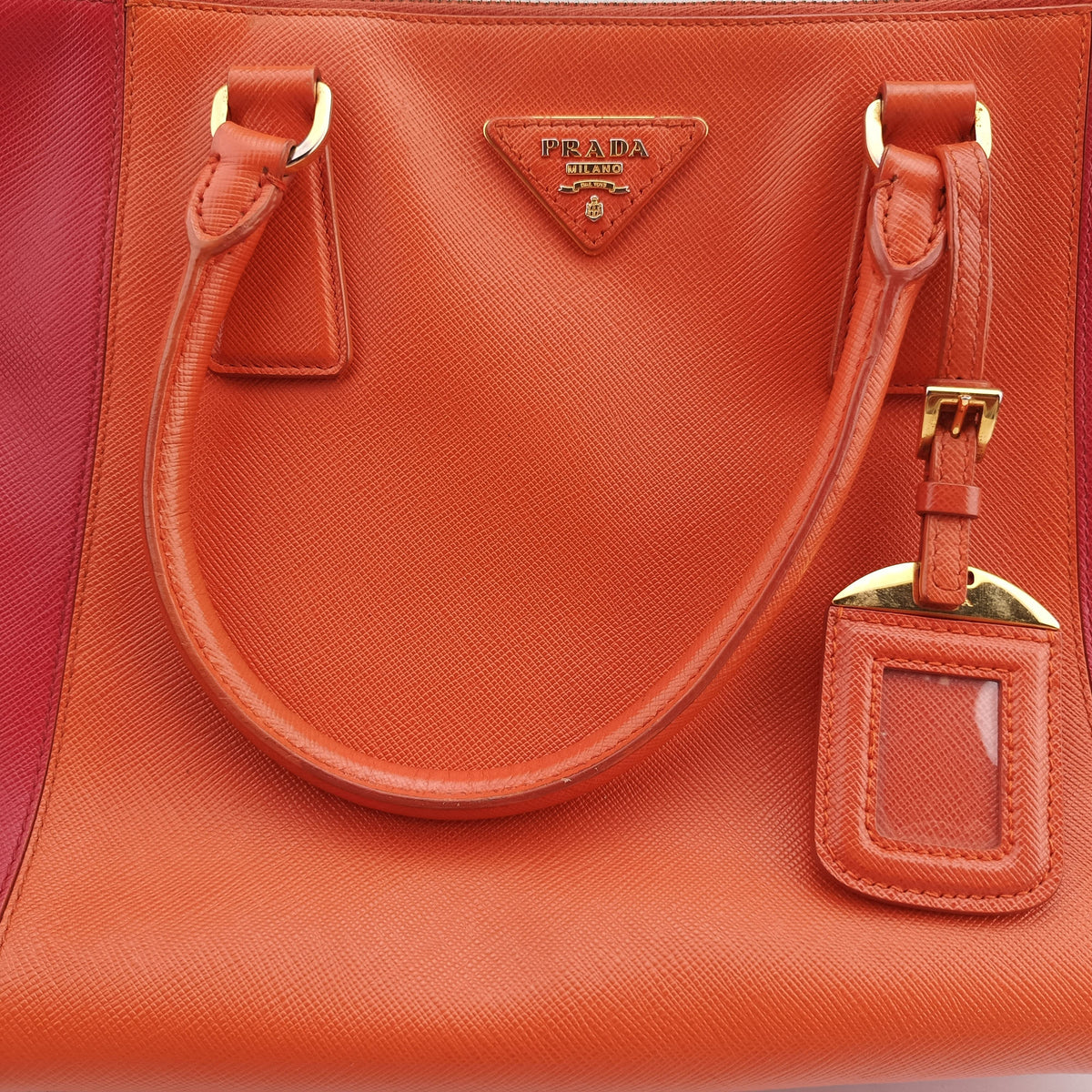 Pre-owned Prada Galleria Orange×red SAFFIANO Leather BN1844 shoulderbag | stylenewstar