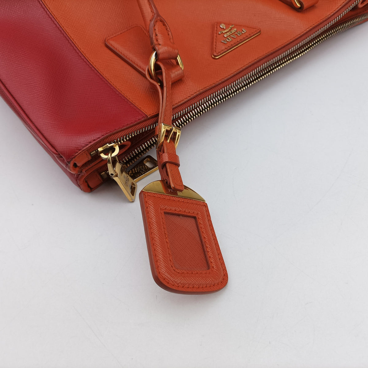 Pre-owned Prada Galleria Orange×red SAFFIANO Leather BN1844 shoulderbag | stylenewstar