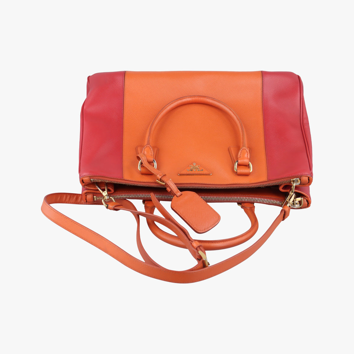 Pre-owned Prada Galleria Orange×red SAFFIANO Leather BN1844 shoulderbag | stylenewstar