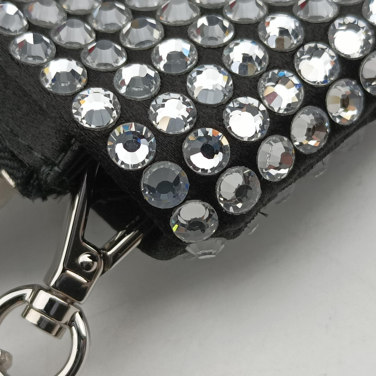 Pre-owned Prada Rosa Satin Crystal Mini Tote Black x Silver Rhinestone 1BA253 shoulderbag | stylenewstar
