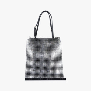 Pre-owned Prada Rosa Satin Crystal Mini Tote Black x Silver Rhinestone 1BA253 shoulderbag | stylenewstar