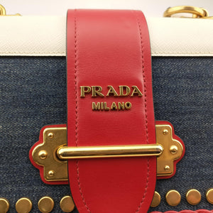 Pre-owned Prada Cahier tassen Leder Multicolour Leather×Denim 1BD045 shoulderbag | stylenewstar