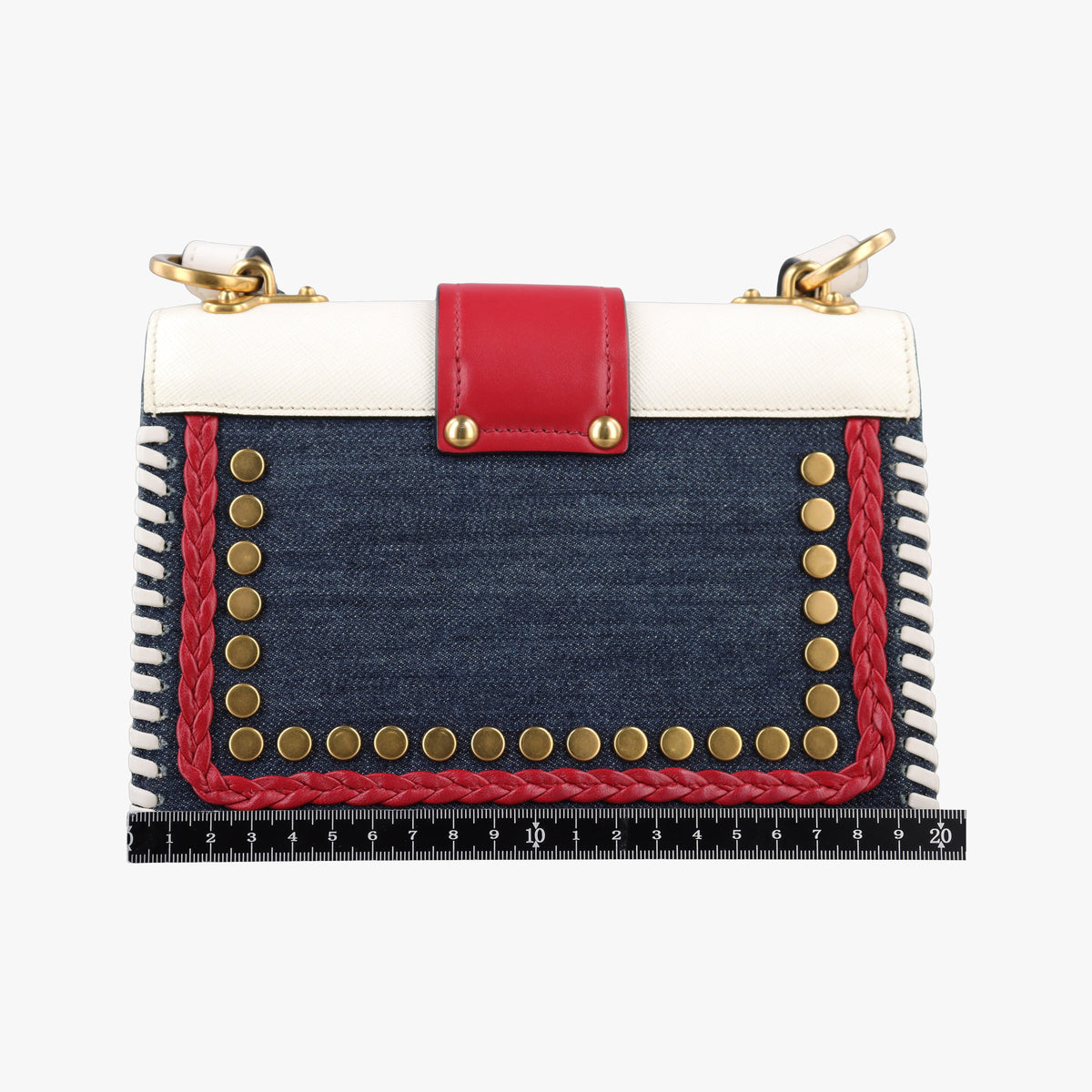 Pre-owned Prada Cahier tassen Leder Multicolour Leather×Denim 1BD045 shoulderbag | stylenewstar