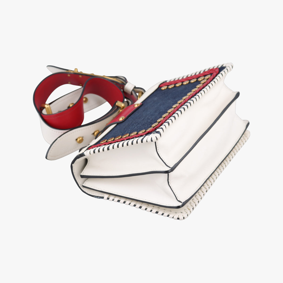 Pre-owned Prada Cahier tassen Leder Multicolour Leather×Denim 1BD045 shoulderbag | stylenewstar