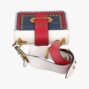 Pre-owned Prada Cahier tassen Leder Multicolour Leather×Denim 1BD045 shoulderbag | stylenewstar