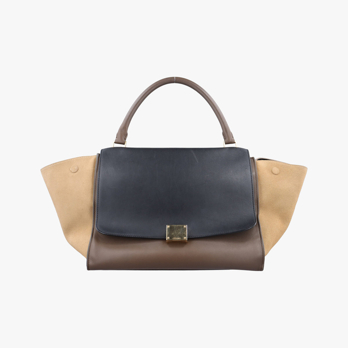Vintage Celine Trapeze Beige × Black × Brown Suede × leather  handbag | stylenewstar