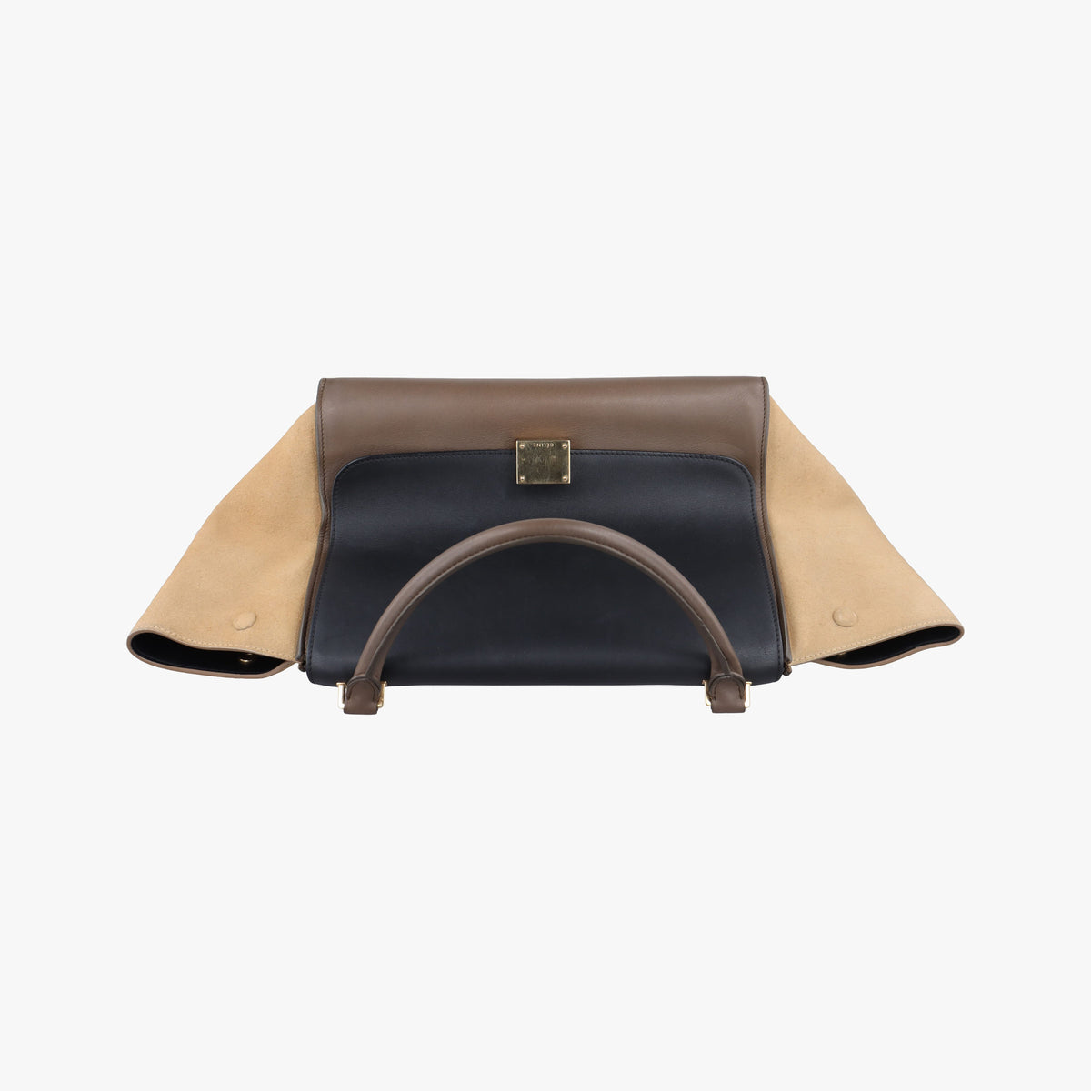 Vintage Celine Trapeze Beige × Black × Brown Suede × leather  handbag | stylenewstar