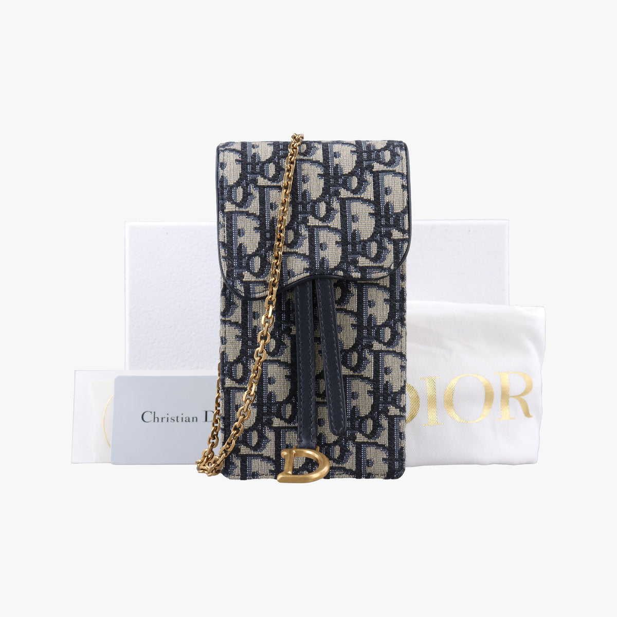 Pre-owned Christian Dior Saddle Phone holder Navy jacquard×Leather  shoulderbag | stylenewstar