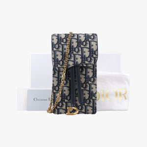 Pre-owned Christian Dior Saddle Phone holder Navy jacquard×Leather  shoulderbag | stylenewstar