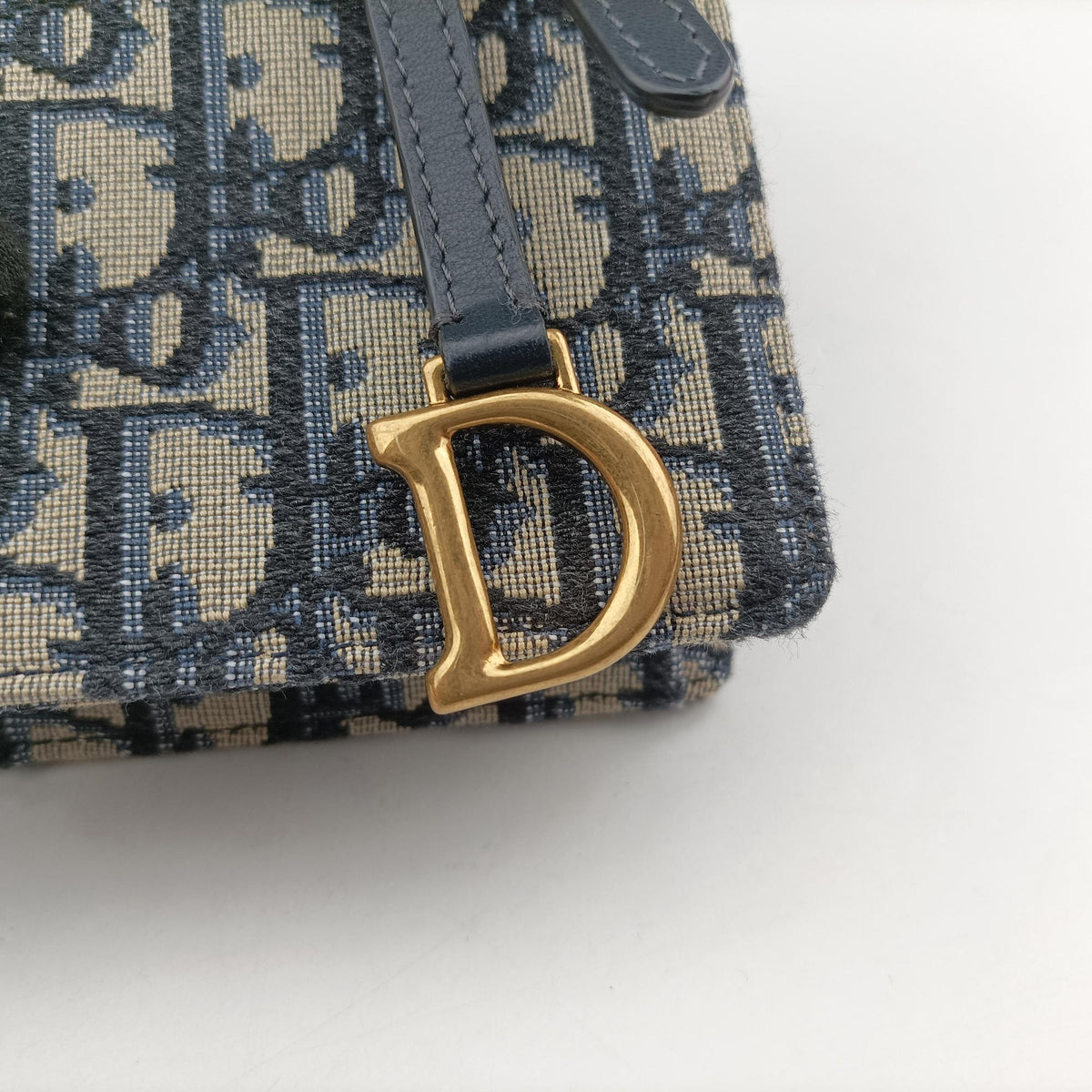 Pre-owned Christian Dior Saddle Phone holder Navy jacquard×Leather  shoulderbag | stylenewstar