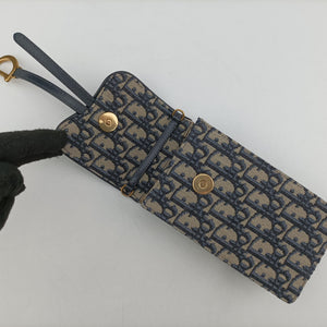 Pre-owned Christian Dior Saddle Phone holder Navy jacquard×Leather  shoulderbag | stylenewstar