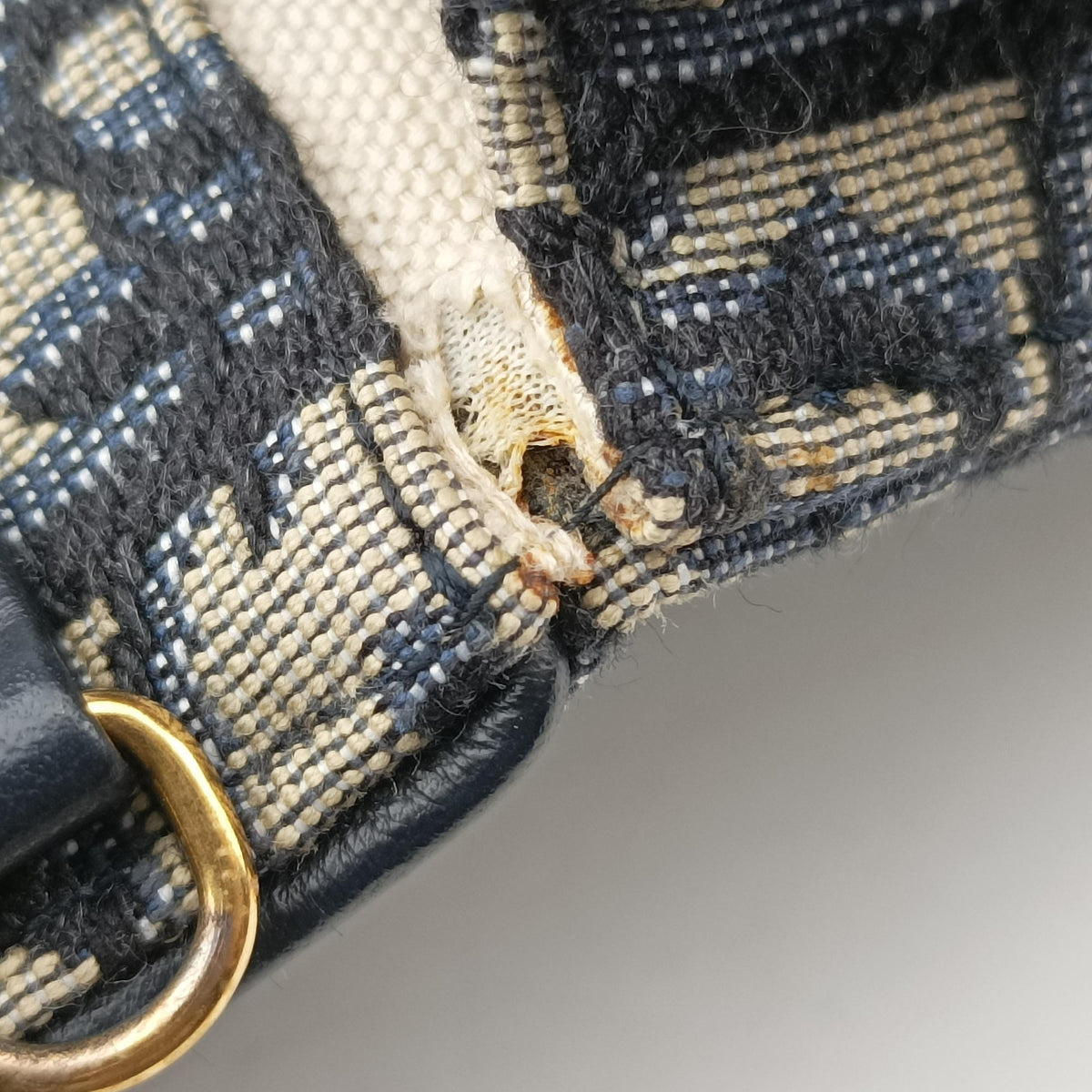 Pre-owned Christian Dior Saddle Phone holder Navy jacquard×Leather  shoulderbag | stylenewstar