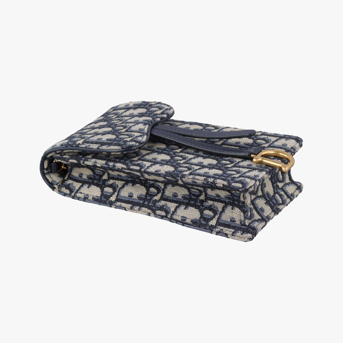 Pre-owned Christian Dior Saddle Phone holder Navy jacquard×Leather  shoulderbag | stylenewstar