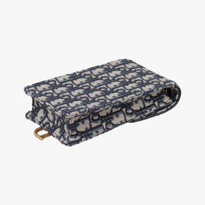 Pre-owned Christian Dior Saddle Phone holder Navy jacquard×Leather  shoulderbag | stylenewstar