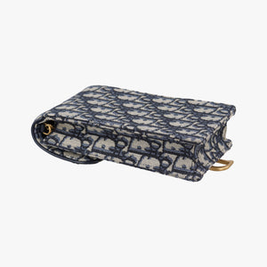 Pre-owned Christian Dior Saddle Phone holder Navy jacquard×Leather  shoulderbag | stylenewstar