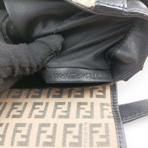 Pre-owned Fendi Zucchino Borsa Black×Beige canvas×leather 8BR429 handbag | stylenewstar