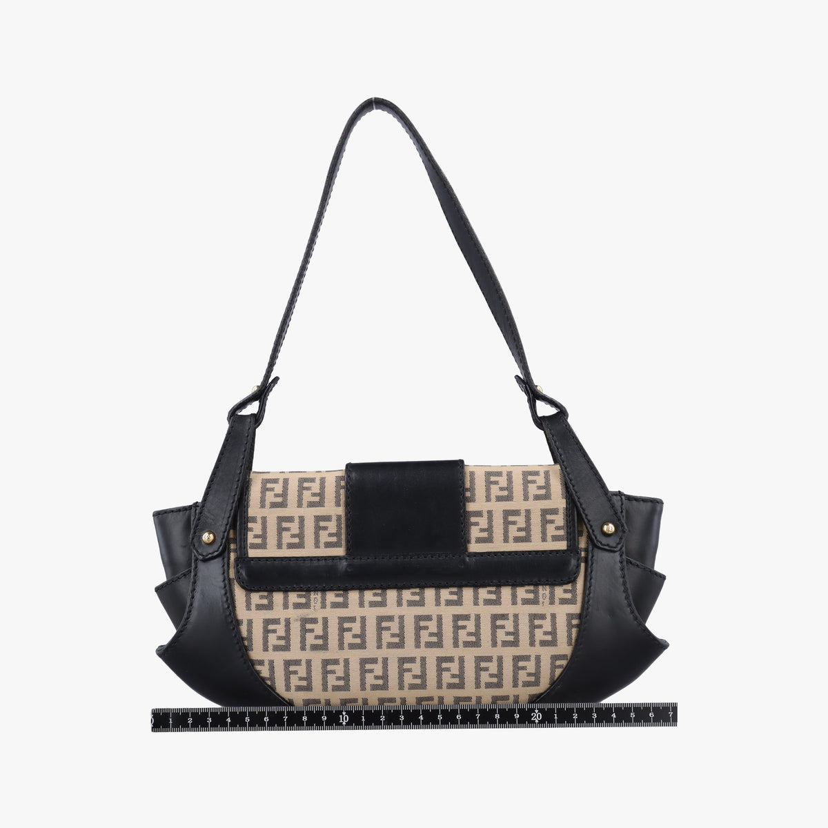 Pre-owned Fendi Zucchino Borsa Black×Beige canvas×leather 8BR429 handbag | stylenewstar