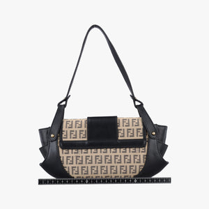 Pre-owned Fendi Zucchino Borsa Black×Beige canvas×leather 8BR429 handbag | stylenewstar