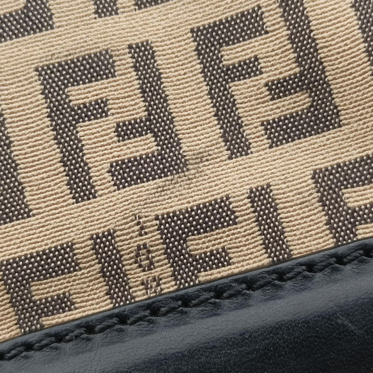 Pre-owned Fendi Zucchino Borsa Black×Beige canvas×leather 8BR429 handbag | stylenewstar