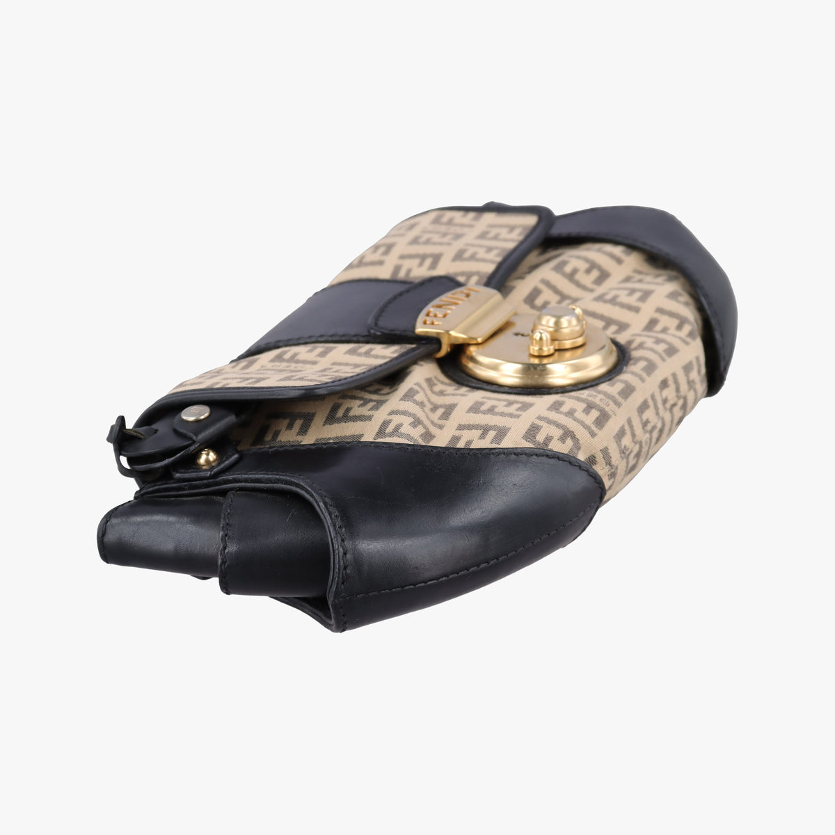 Pre-owned Fendi Zucchino Borsa Black×Beige canvas×leather 8BR429 handbag | stylenewstar