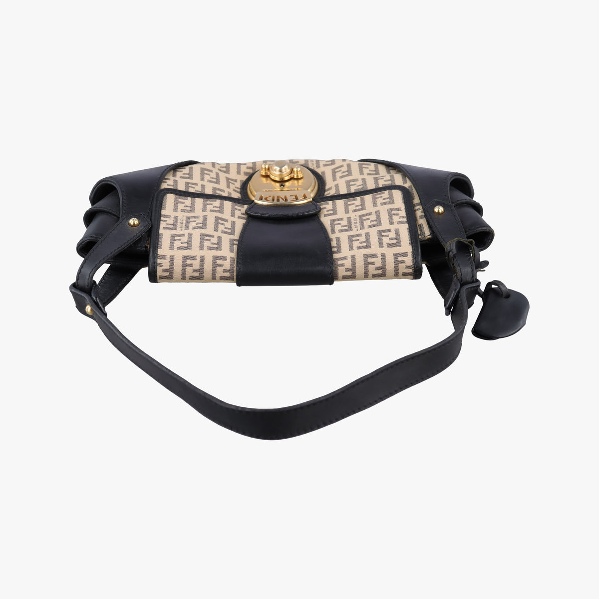 Pre-owned Fendi Zucchino Borsa Black×Beige canvas×leather 8BR429 handbag | stylenewstar