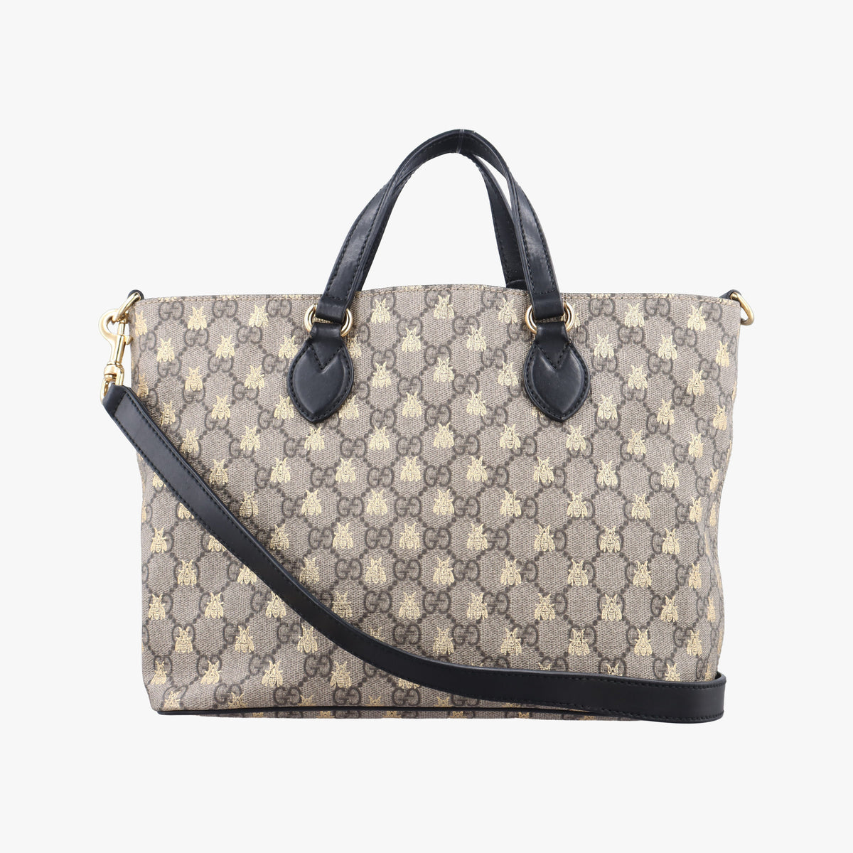 Pre-owned Gucci GG Supreme Bee Black× Beige PVC coated canvas×leather 473887 shoulderbag | stylenewstar