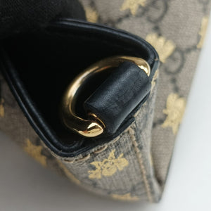 Pre-owned Gucci GG Supreme Bee Black× Beige PVC coated canvas×leather 473887 shoulderbag | stylenewstar