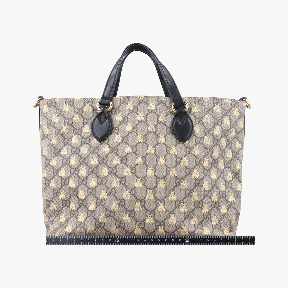 Pre-owned Gucci GG Supreme Bee Black× Beige PVC coated canvas×leather 473887 shoulderbag | stylenewstar