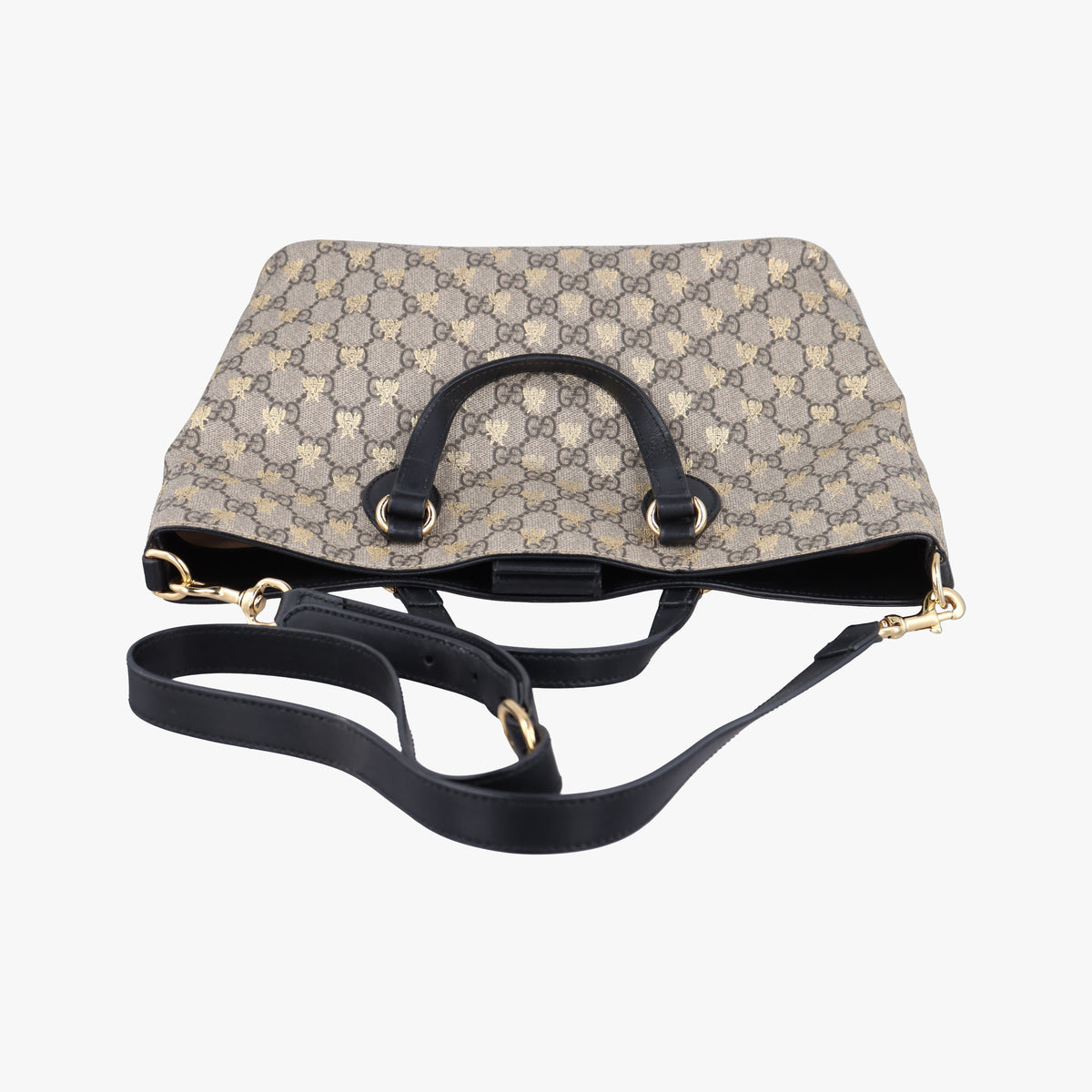 Pre-owned Gucci GG Supreme Bee Black× Beige PVC coated canvas×leather 473887 shoulderbag | stylenewstar