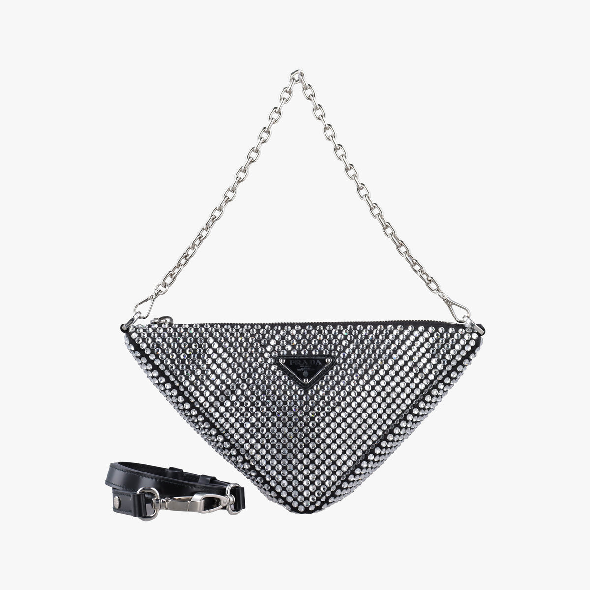 Secondhand Prada Triangle Crystal Black Satin 1BC190 shoulderbag | stylenewstar
