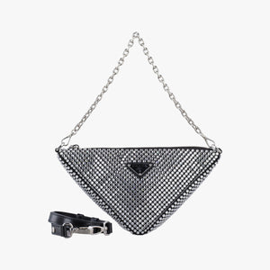 Secondhand Prada Triangle Crystal Black Satin 1BC190 shoulderbag | stylenewstar