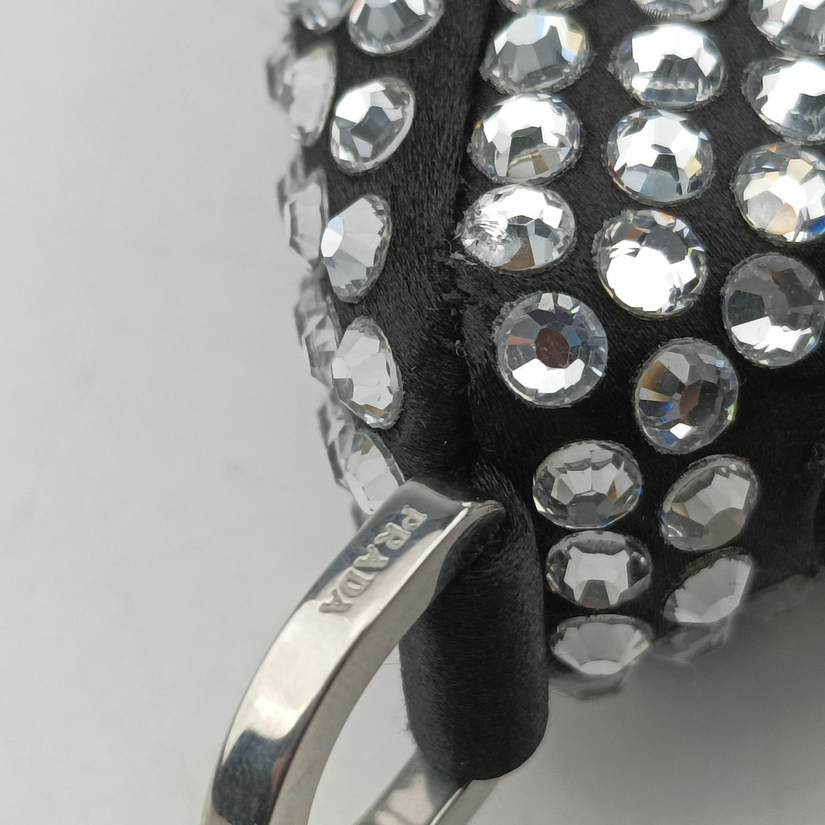 Secondhand Prada Triangle Crystal Black Satin 1BC190 shoulderbag | stylenewstar