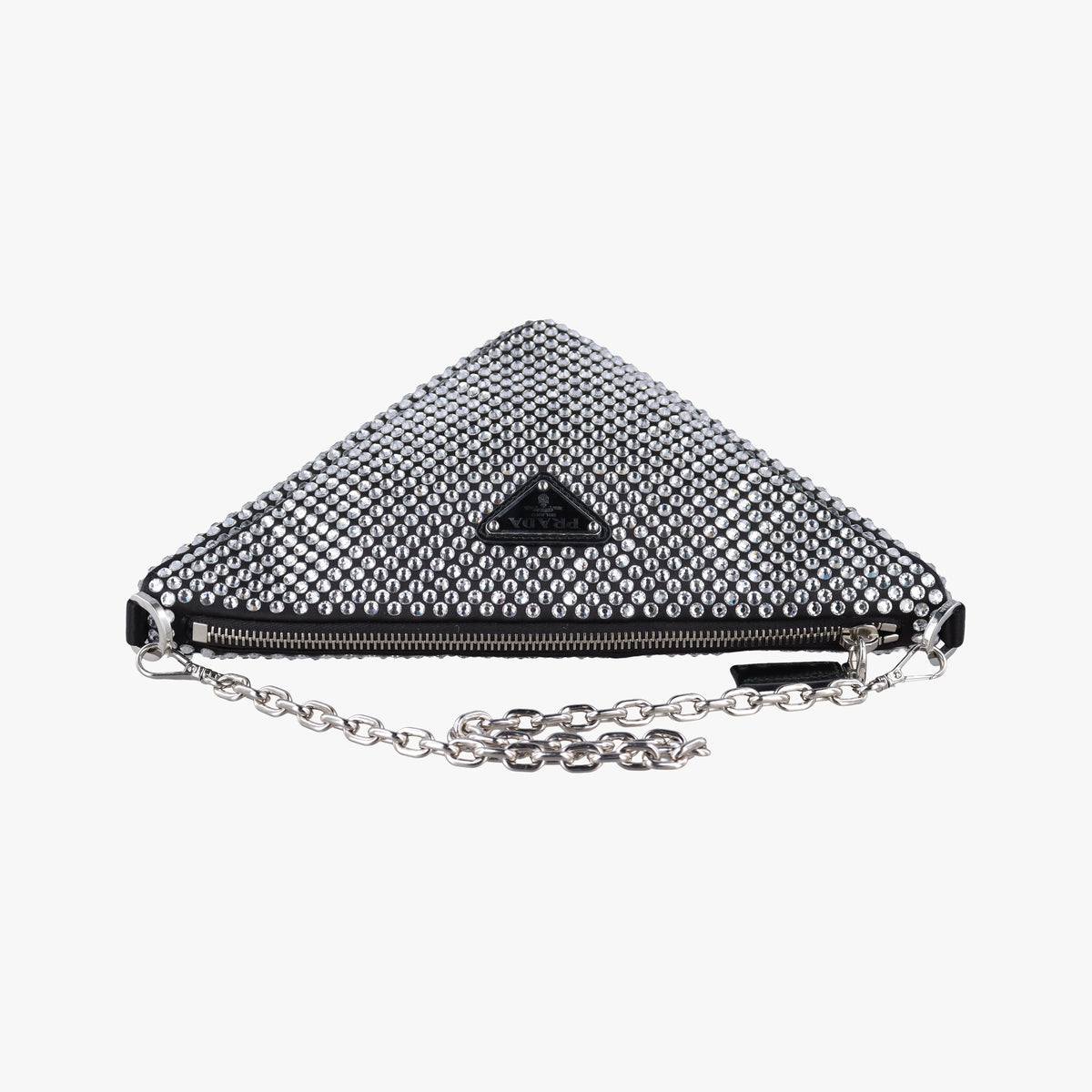 Secondhand Prada Triangle Crystal Black Satin 1BC190 shoulderbag | stylenewstar