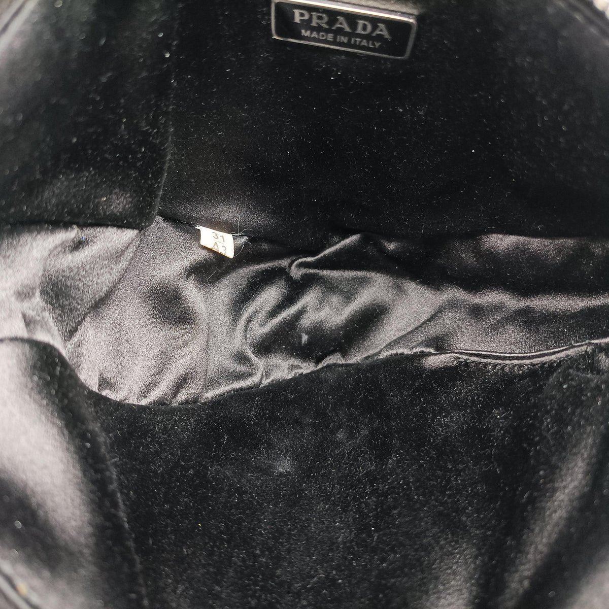 Secondhand Prada Triangle Crystal Black Satin 1BC190 shoulderbag | stylenewstar