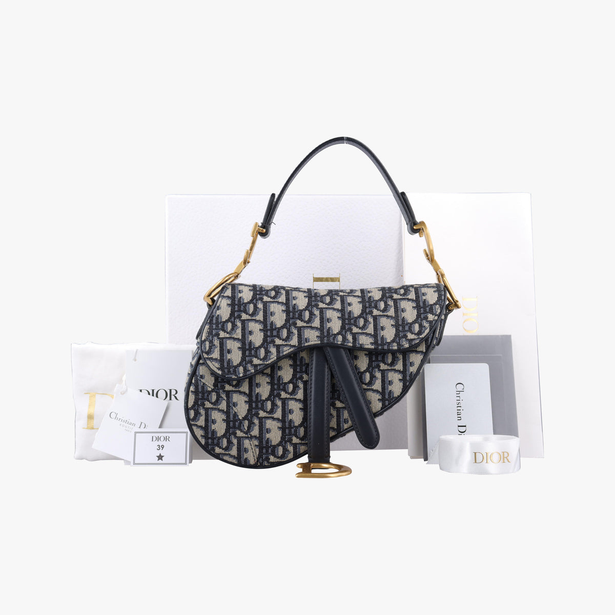 Pre-owned Christian Dior Saddle Navy Jacquard × Leather  handbag | stylenewstar