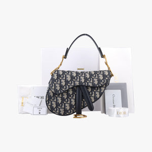 Pre-owned Christian Dior Saddle Navy Jacquard × Leather  handbag | stylenewstar
