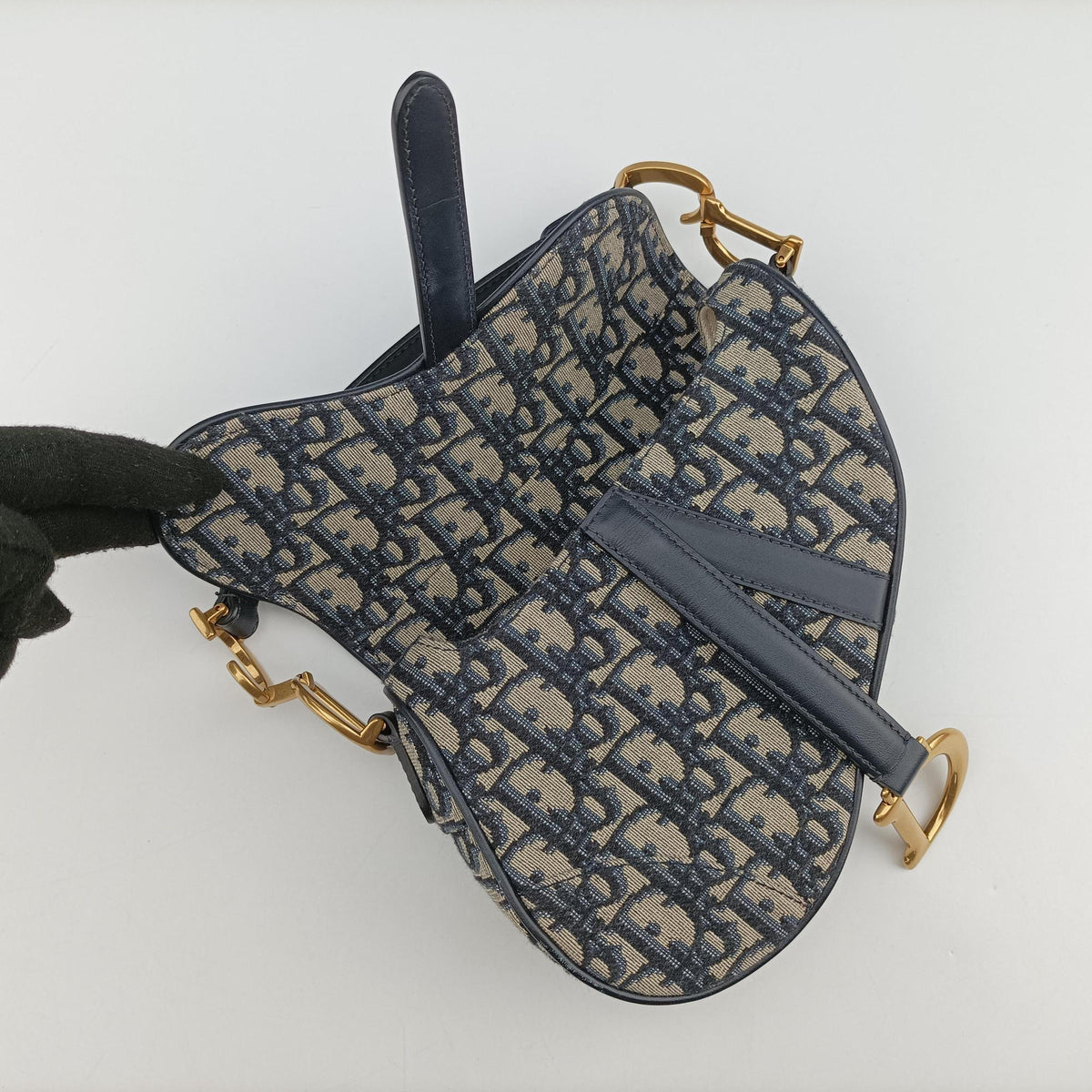 Pre-owned Christian Dior Saddle Navy Jacquard × Leather  handbag | stylenewstar