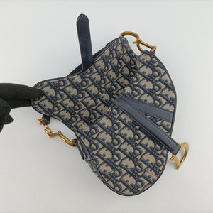 Pre-owned Christian Dior Saddle Navy Jacquard × Leather  handbag | stylenewstar