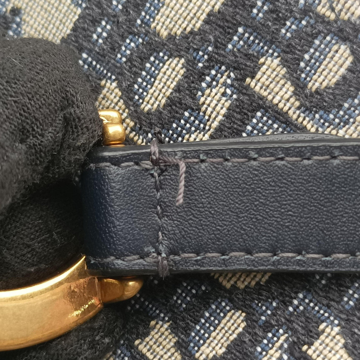 Pre-owned Christian Dior Saddle Navy Jacquard × Leather  handbag | stylenewstar