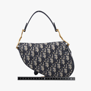 Pre-owned Christian Dior Saddle Navy Jacquard × Leather  handbag | stylenewstar