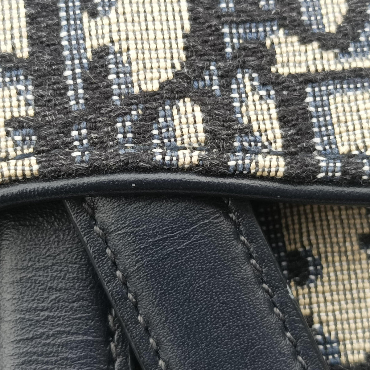 Pre-owned Christian Dior Saddle Navy Jacquard × Leather  handbag | stylenewstar