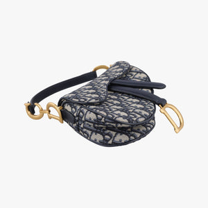Pre-owned Christian Dior Saddle Navy Jacquard × Leather  handbag | stylenewstar