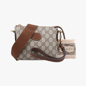 Pre-owned Gucci Interlocking G Messenger Beige × Brown PVC coated canvas× Leather 723306 crossbodybag | stylenewstar
