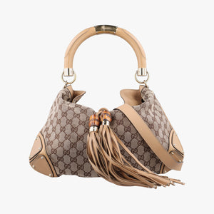 Pre-owned Gucci Indy Babouska Beige Canvas×Leather 185566 shoulderbag | stylenewstar